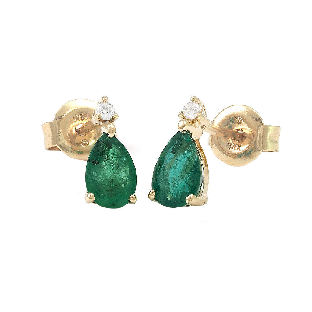 Classic Pear Emerald and Diamond Earrings