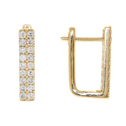 14K Yellow Gold Square Diamond Hoops