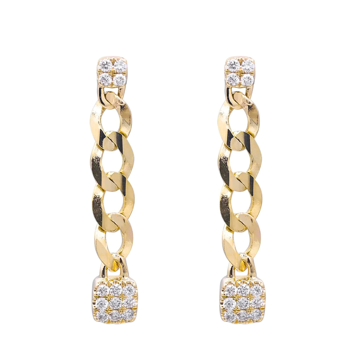 14K Gold Diamond Drop Chain Earrings