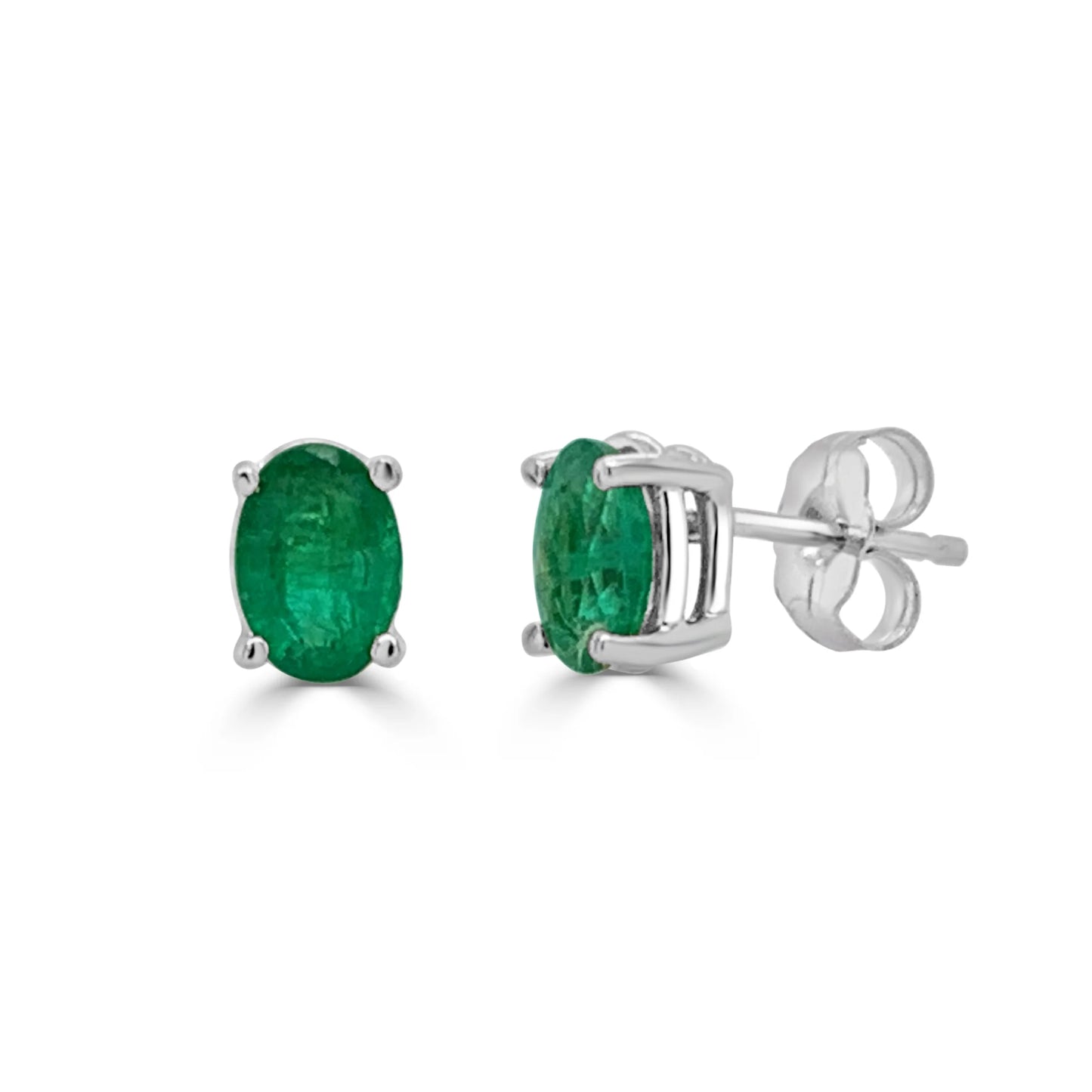 14K Gold Green Emerald Oval Studs