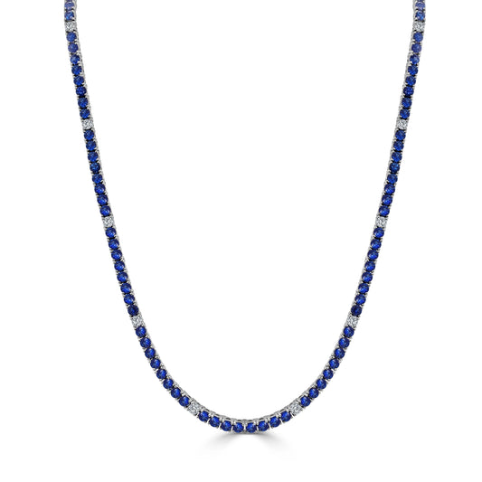 18K Gold Natural Sapphire and Diamond Tennis Necklace