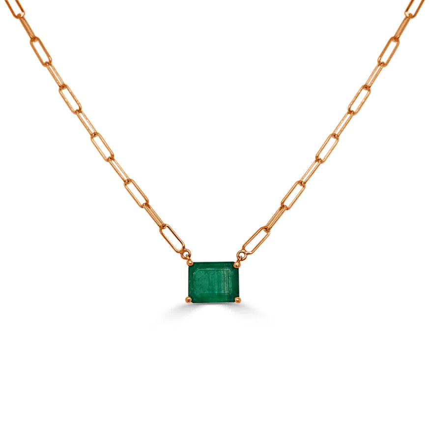 14k Gold Emerald Paperclip Link Necklace