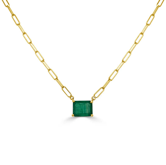 14k Gold Emerald Paperclip Link Necklace