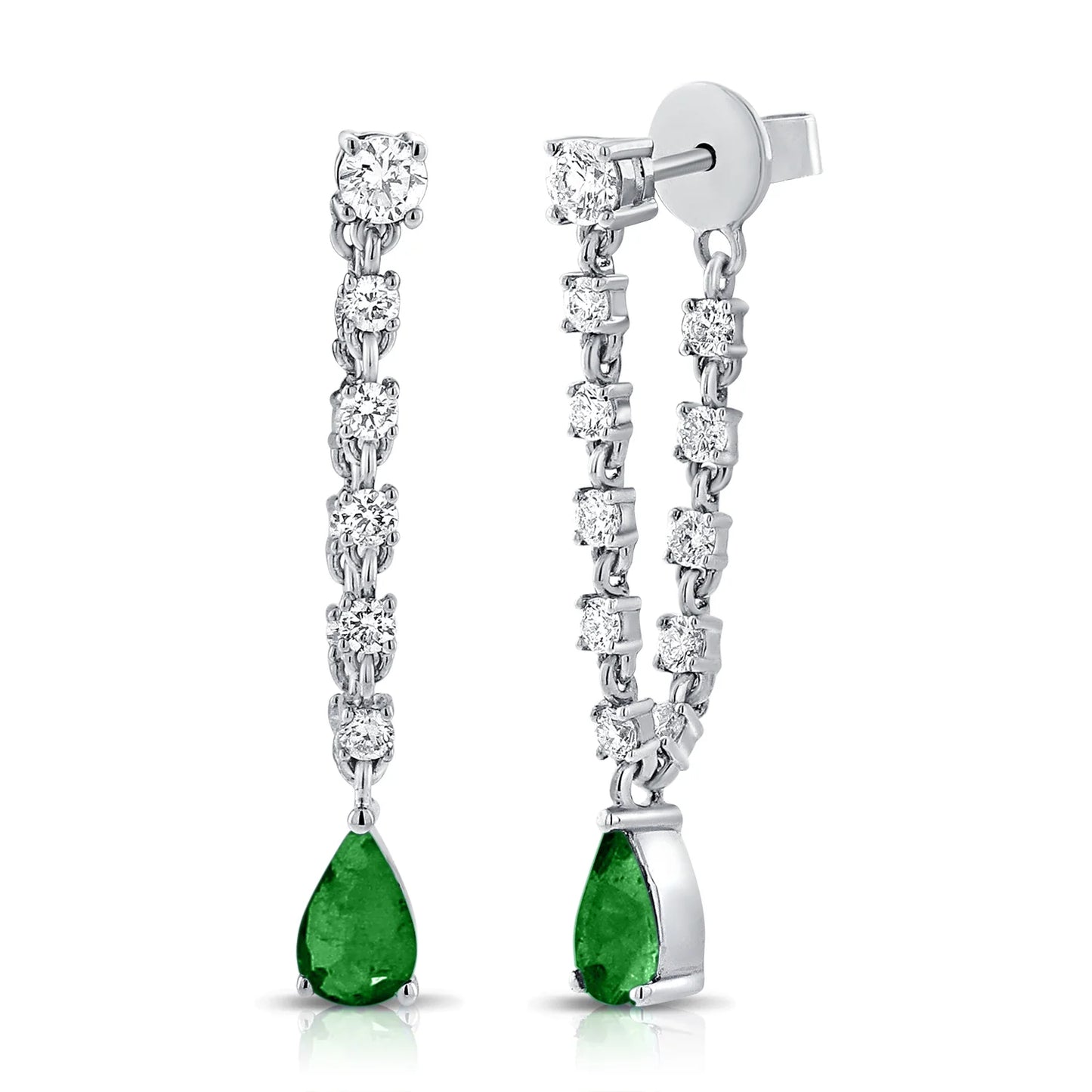 14k Gold Diamond Emerald Dangle Earrings