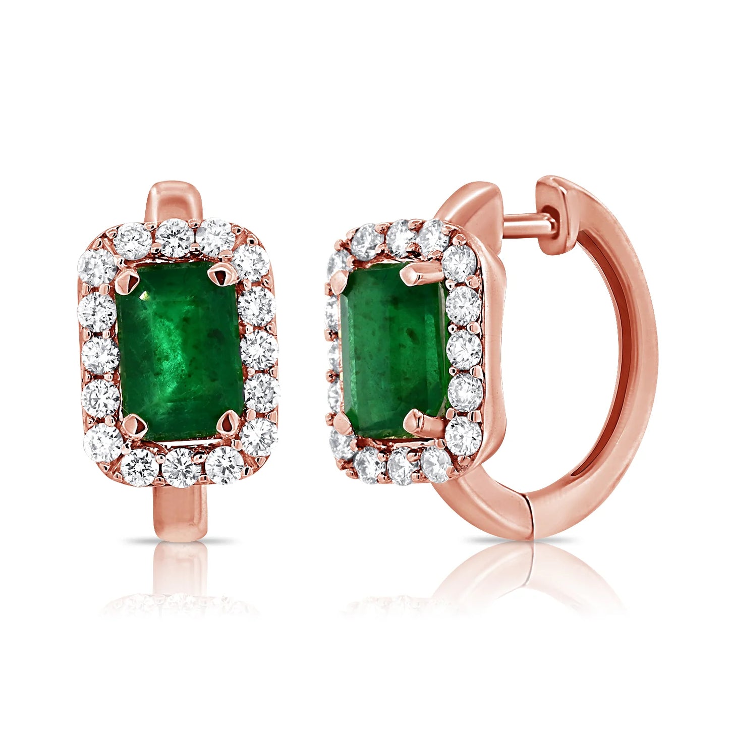 14K Gold Emerald & Diamond Huggie Earrings