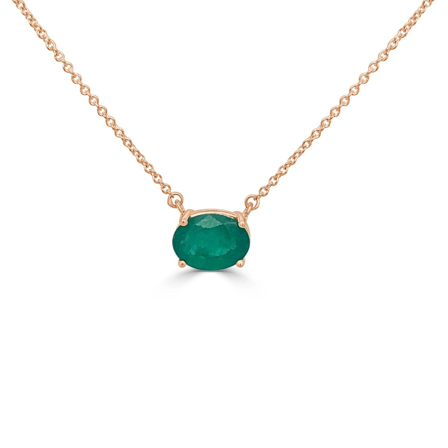 14k Gold Oval Emerald Necklace