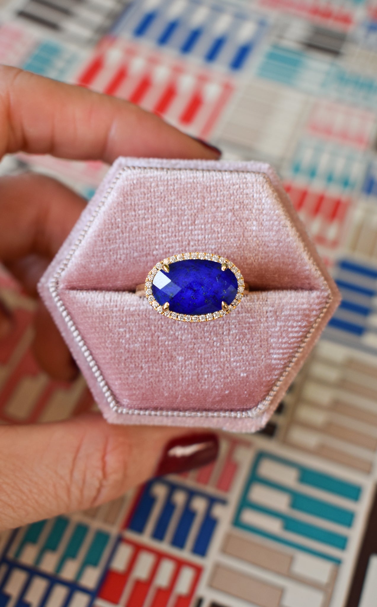 Lapis Lazuli Quartz Diamond Ring