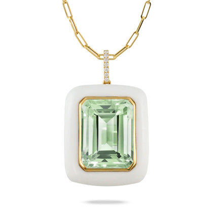 Green Amethyst White Agate and Diamond Necklace