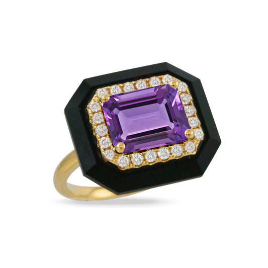 Black Onyx Amethyst Diamond Ring