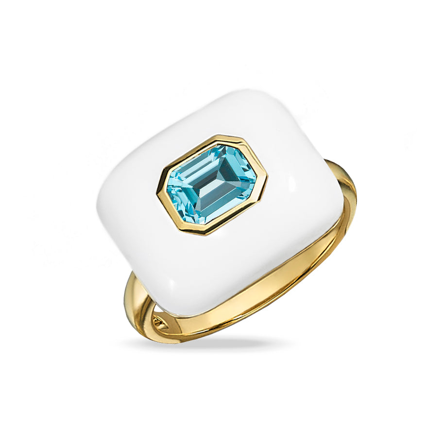 Blue Topaz White Agate Ring